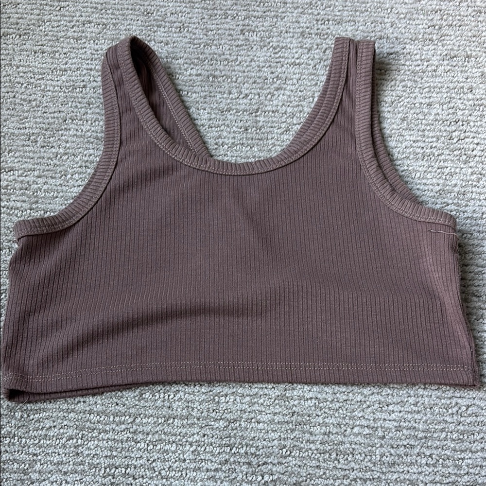 Brown Ribbed Crop Top - Picture 3 of 3